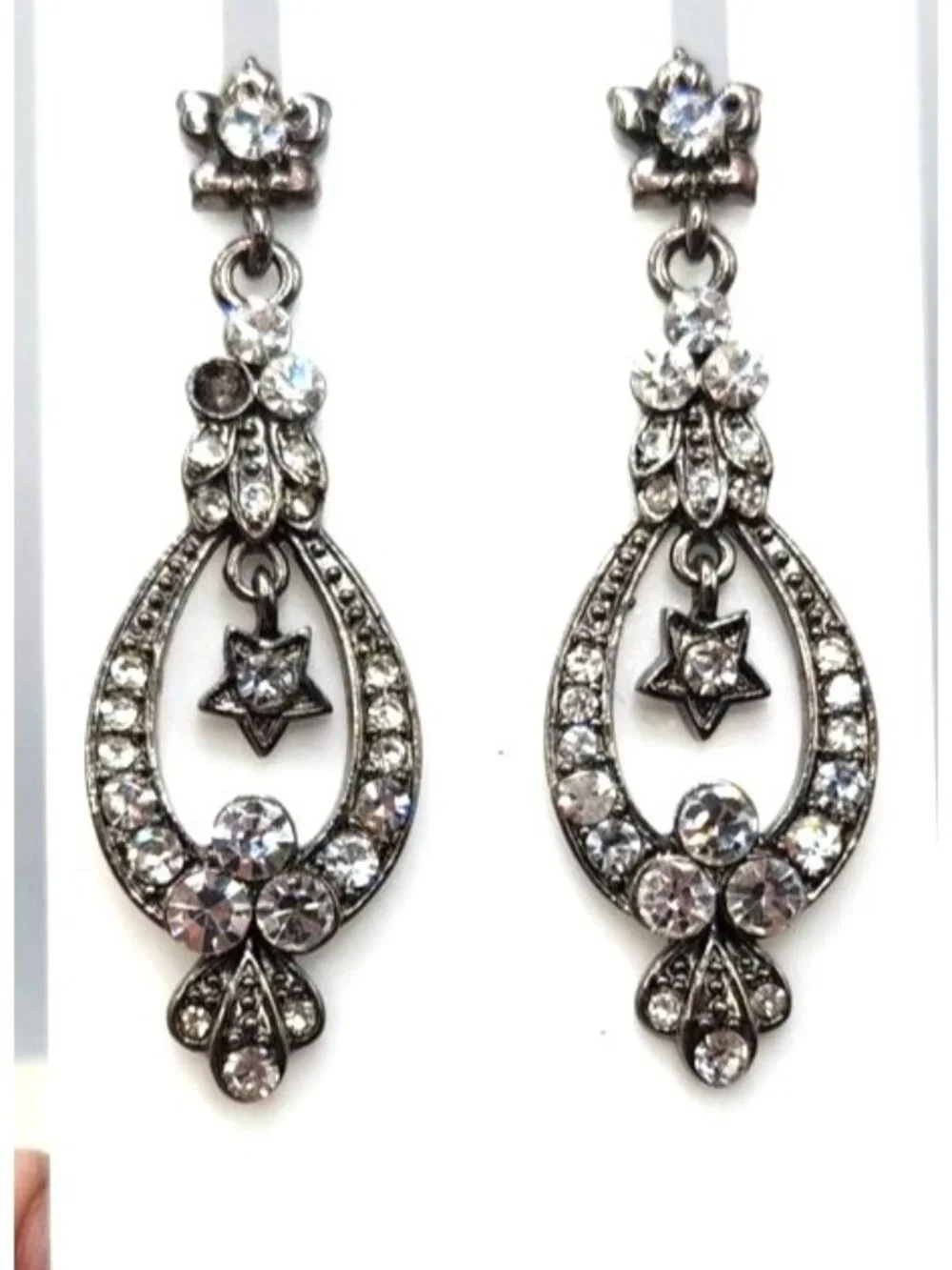 Art Deco Style Crystal Dangle Earrings - 1.5